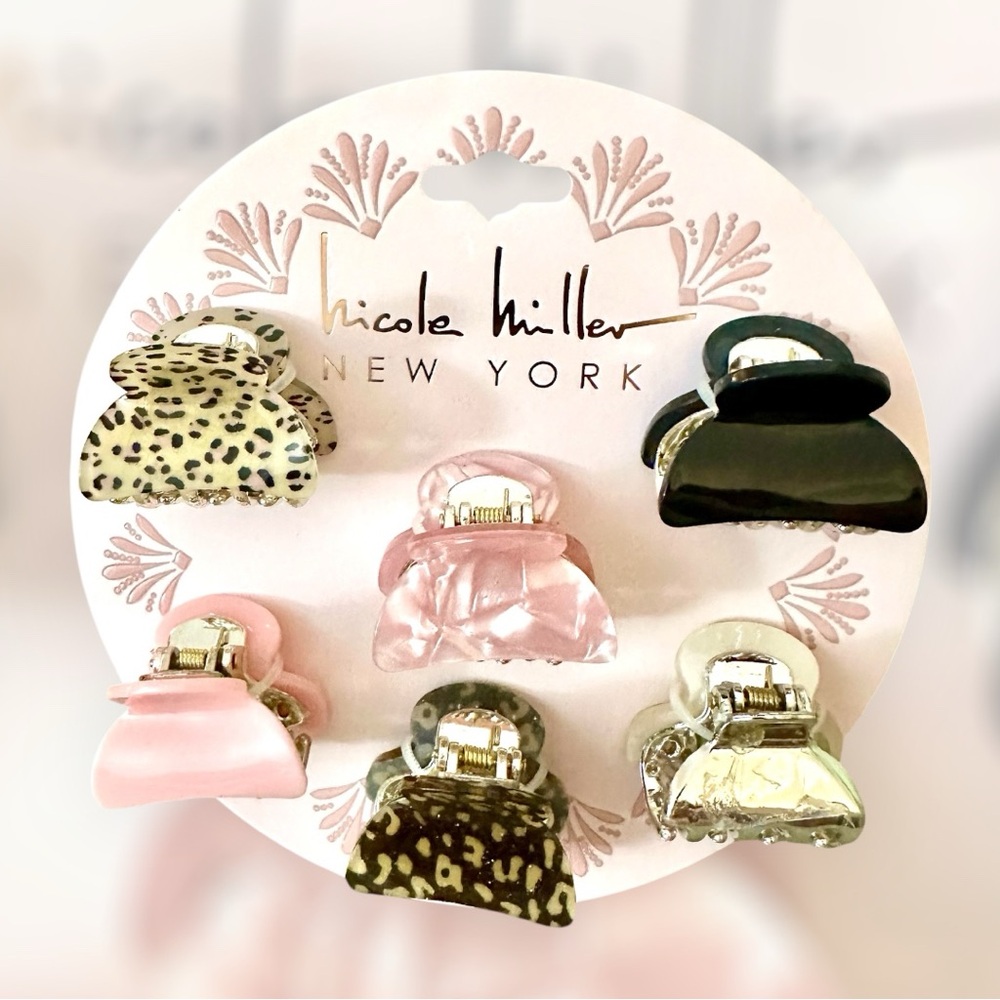 Nicole Miller Hair Claw Clips Set of 6 in Animal Prints, Pinks, Black & Siver